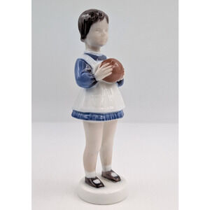 Bing & Grondahl Figurine #2391 Porcelain Denmark Girl With Ball, Shall We Play?